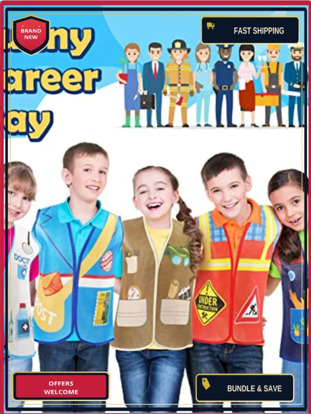 Kids 10 Pc Community Helper Dress Up Vest Career Costume Pretend Play 3-5